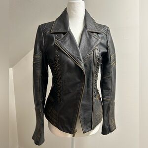 Women's Black Distressed Leather Jacket
